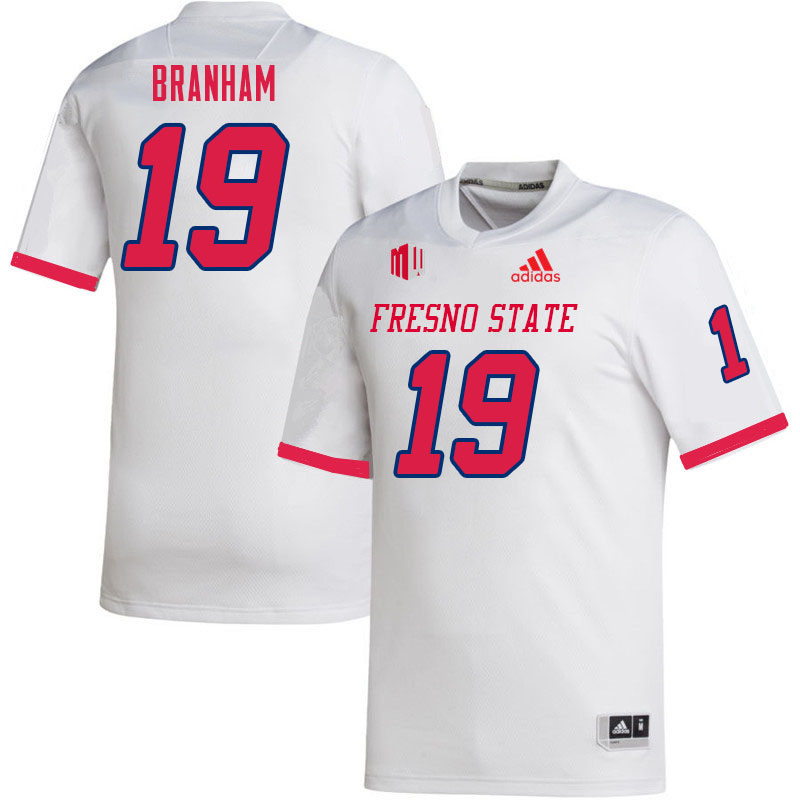 Men #19 Zeke Branham Fresno State Bulldogs College Football Jerseys Sale-White - Click Image to Close